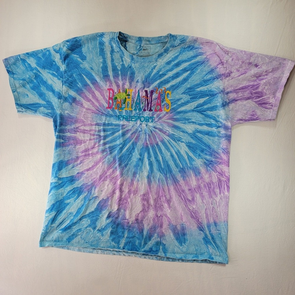 Fruit of the Loom Bahamas Freeport Tie Dye T-Shirt Mens XL Blue Purple Turtle